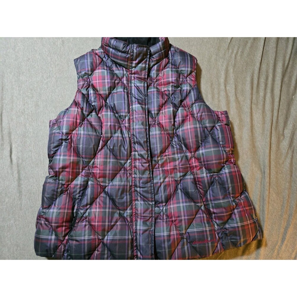 Eddie Bauer Goose Down Plaid Full Zup Puffer Vest XXL Women's Outdoor